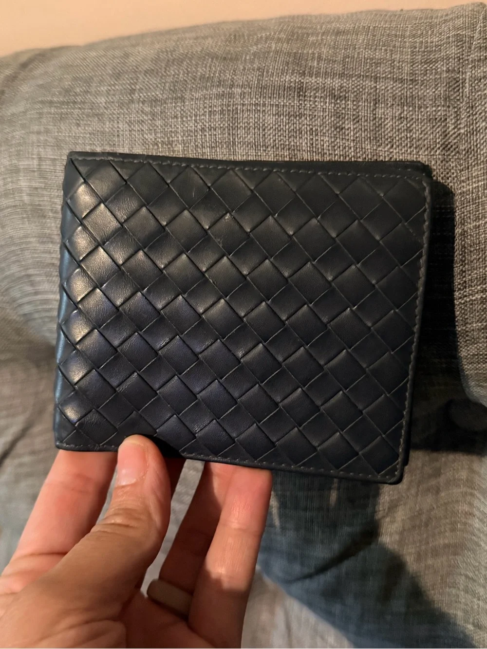 Bottega Veneta Men’s Dark Navy Intrecciato Bi-Fold Card Wallet
